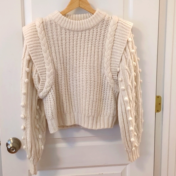 FARM Rio Sweaters - FARM Rio Braided Puff Sleeve Sweater